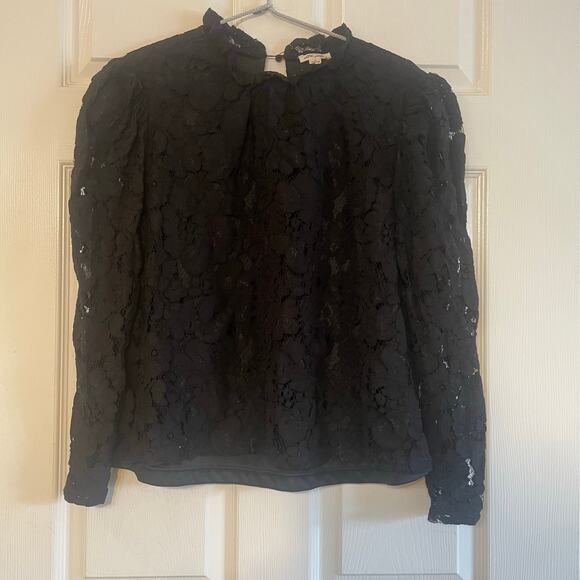 Ultra Pink black long sleeve mock neck lace blouse size L - Picture 2 of 11